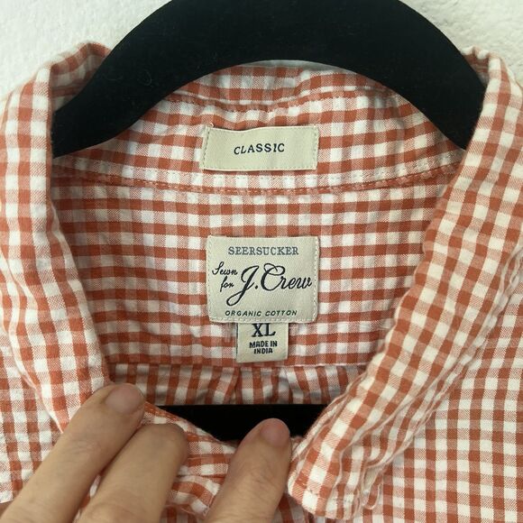 J.Crew Mens Button Shirt Xl Classic Fit Check Long Sleeve Seersucker Org Cotton - Picture 3 of 8